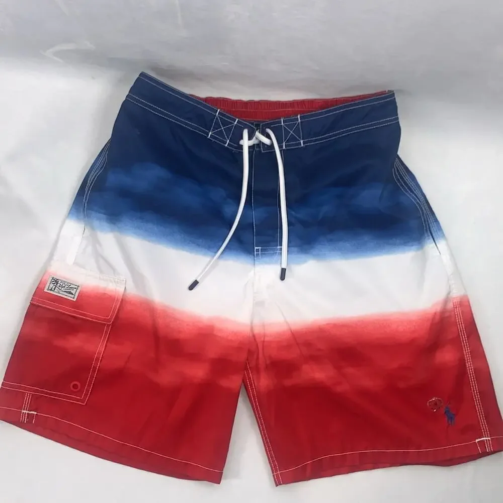 Board Shorts Swim Mesh Liner Red White Blue Polo‎ Ralph Lauren Men's Size Medium